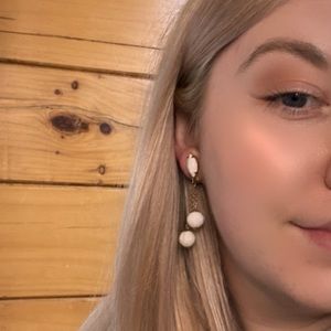 Vintage Dangle Clip On Earrings White Balls & Gold Classic